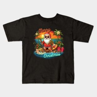 Tropic Merry Christmas, Santa Claus surfer, vacation Kids T-Shirt